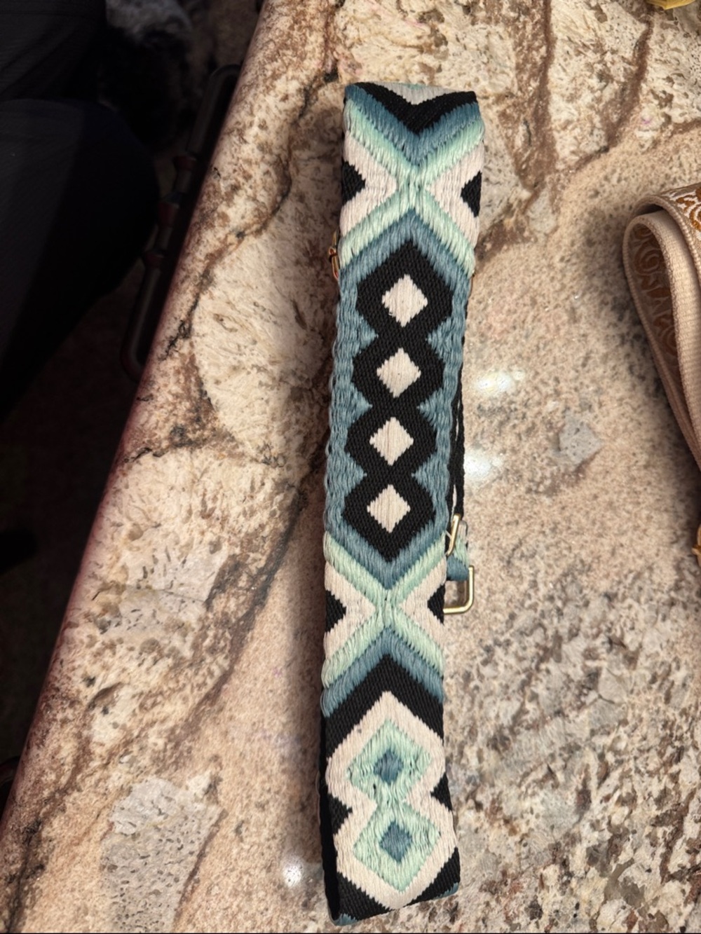 Woven Geometric Crossbody Strap in Teal, Black & Cream